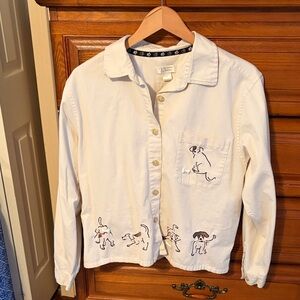 Christopher & Banks dog themed Cream Button-Up Shirt with Classic Collar